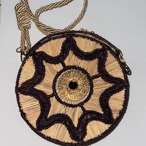 Elegant Tan and Brown Woven Round Bag